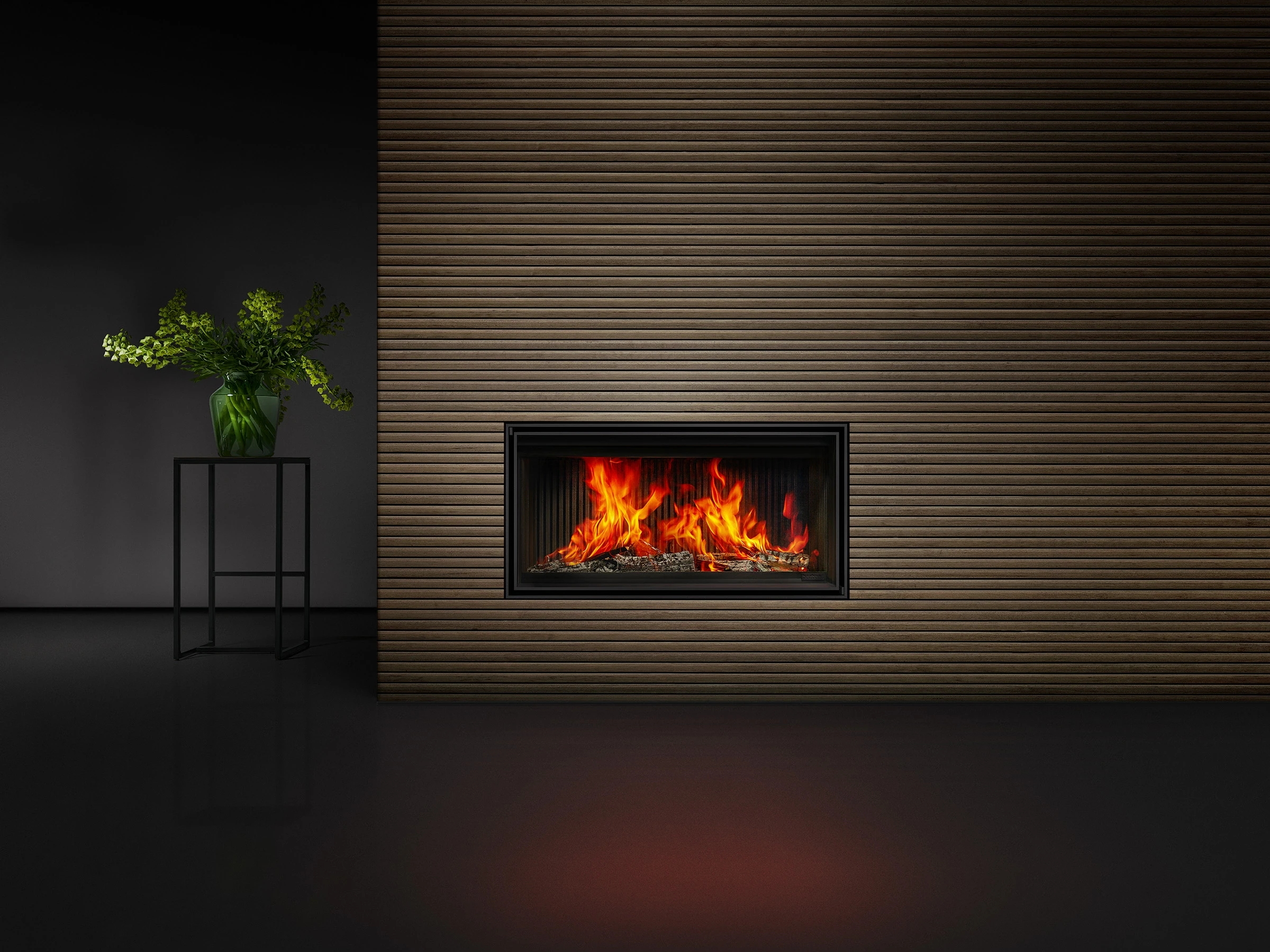 Barbas Evolux – architektonischer Holzkamin mit Lift-Tür