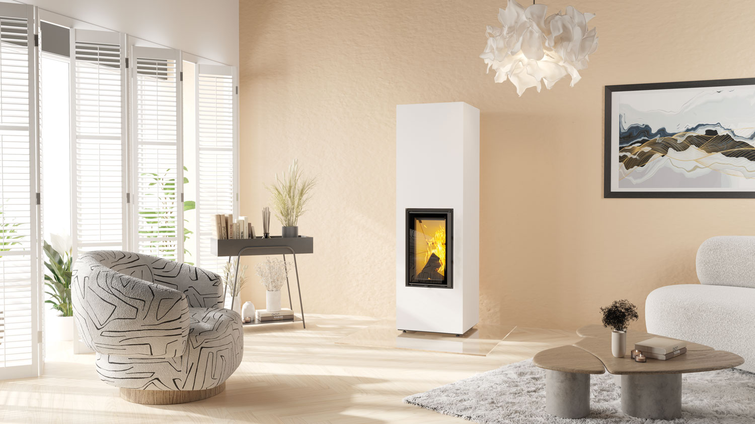 Kleinspeicherofen Brula D10 — Rendering – Technische Rendering-Ansicht zur Maßeinordnung.