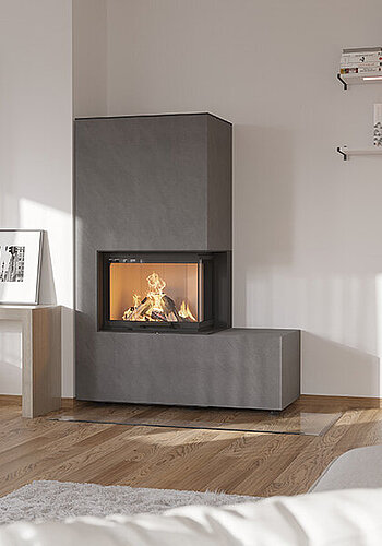 neocube Corner – Eckaufstellung — nutzt Raum-Ecken als Sichtachse zum Feuer.