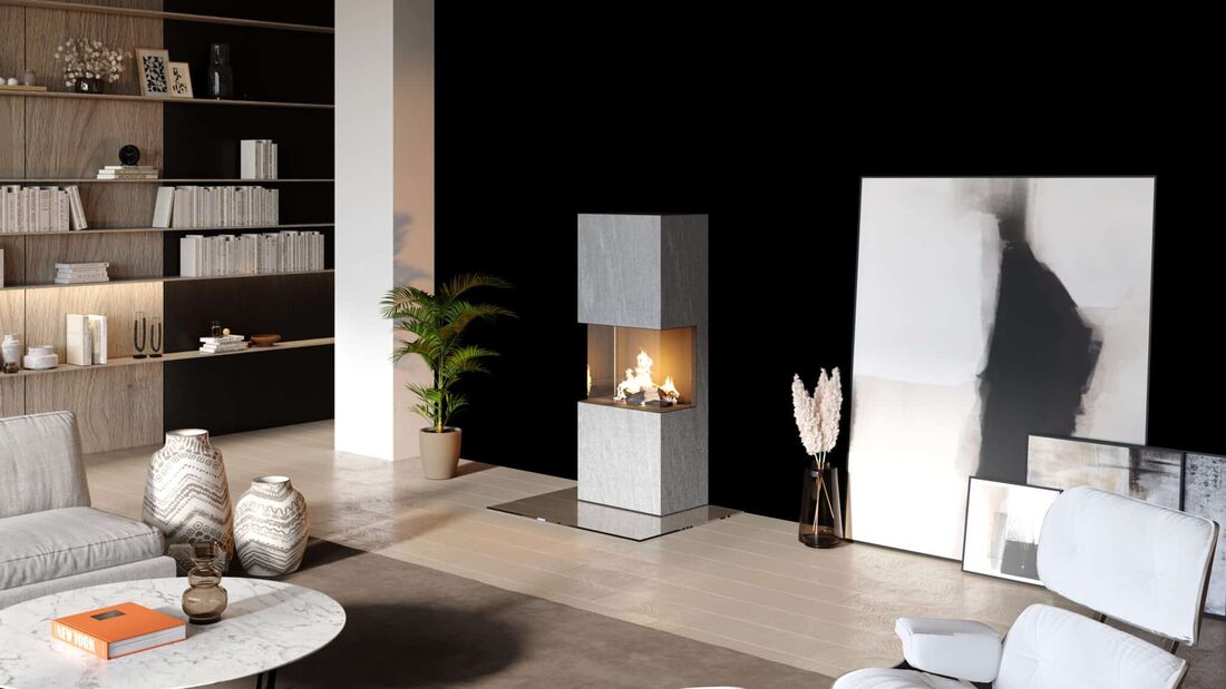 neocube Ethanol-Edition – Bioethanol-Kamin in grauer Natursteinoptik