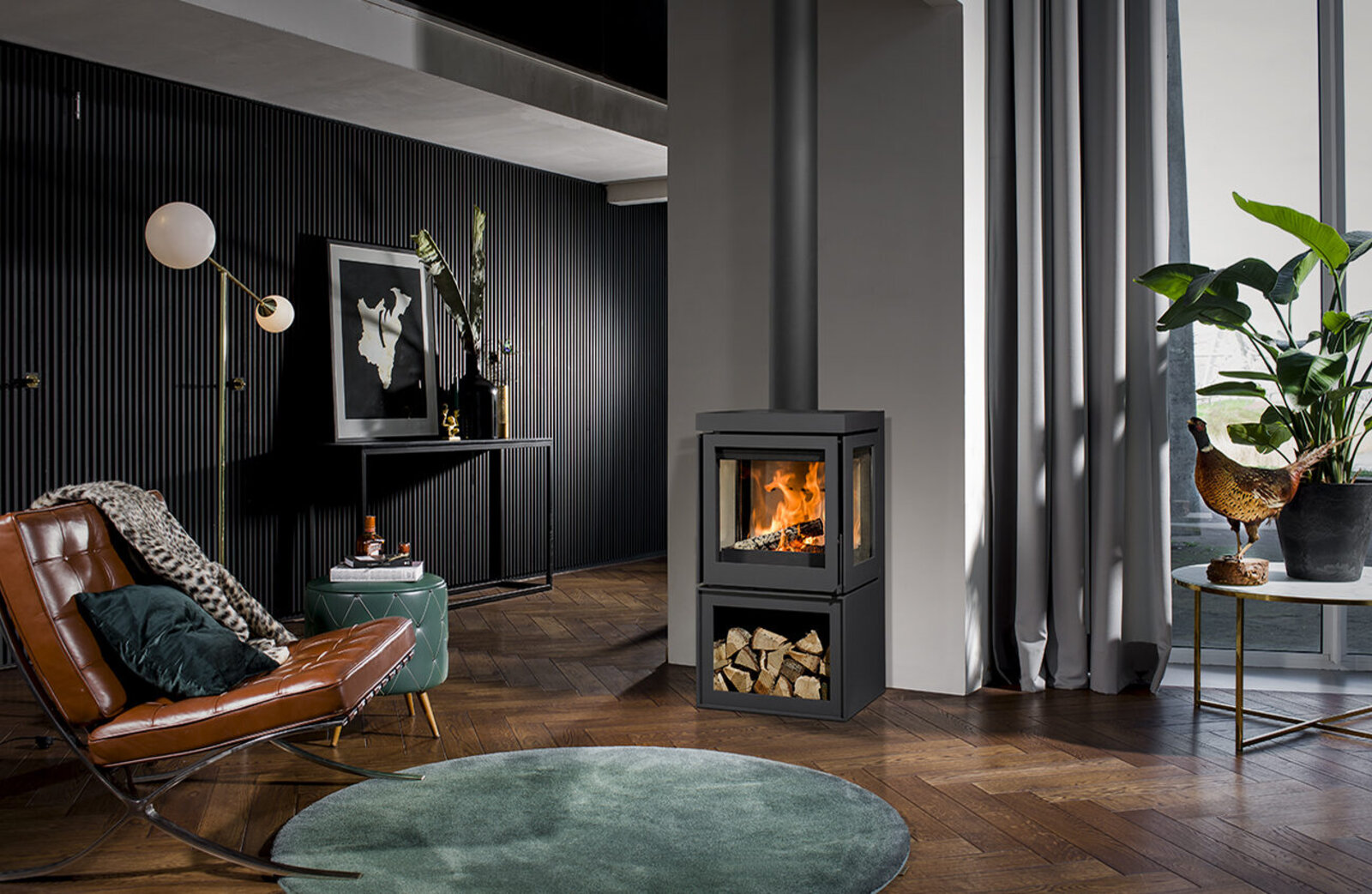 Barbas Bellfires Panorama-Kamineinsatz in moderner Wohnwand